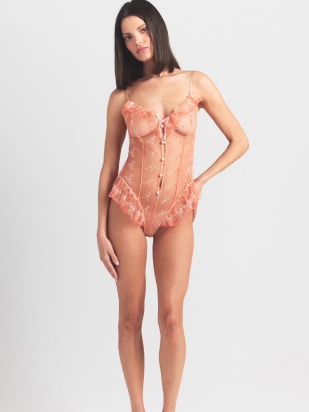 SKIMS | Embroidered Tulle Garter Teddy Sz M